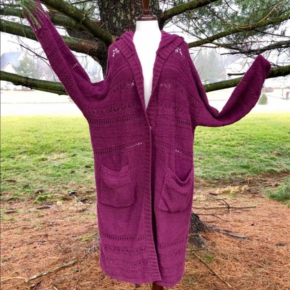 Free People Sweater Coat Purple Hooded Cardigan - Picture 2 of 7
